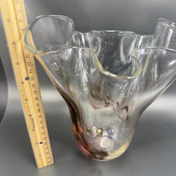 Hand Blown Venetian Art Glass Vase Vessel Hand Made Glass Iridescent Speckled - Picture 2 of 16